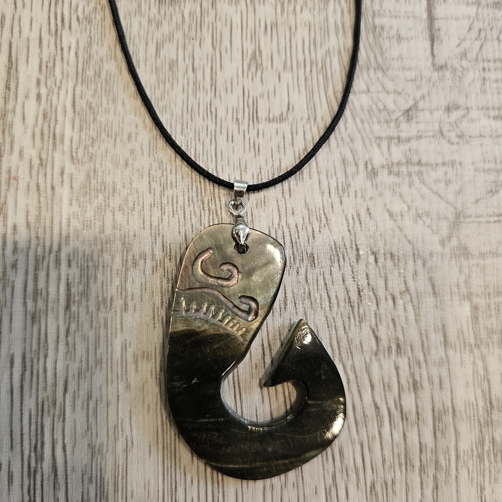 Souvenir From Bora Bora ..hook Shape Pendant..abaloni Pendant